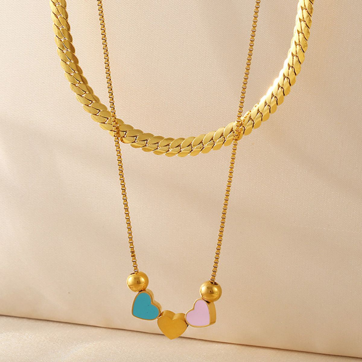 18K Gold-Plated Double Layered Heart Necklace