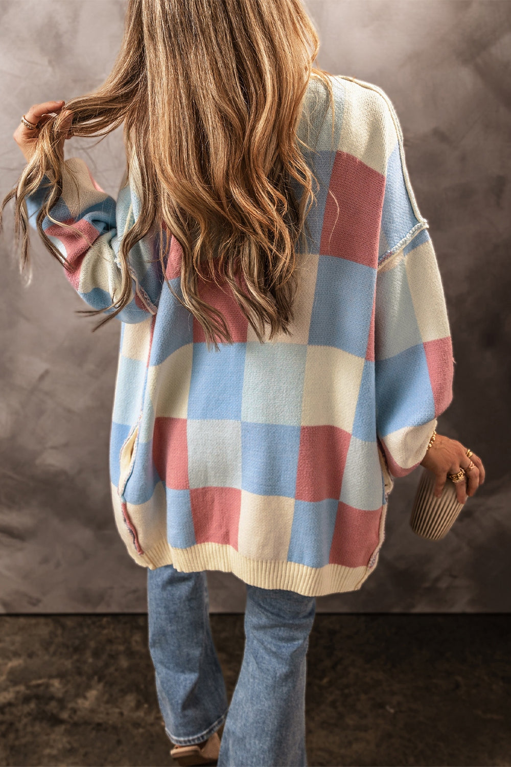 Exposed Seam Color Block Open Front Cardigan