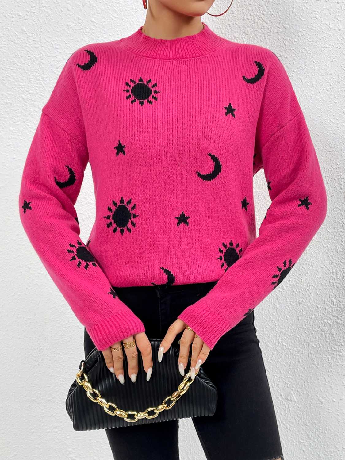 Patterned Drop Shoulder Sweater